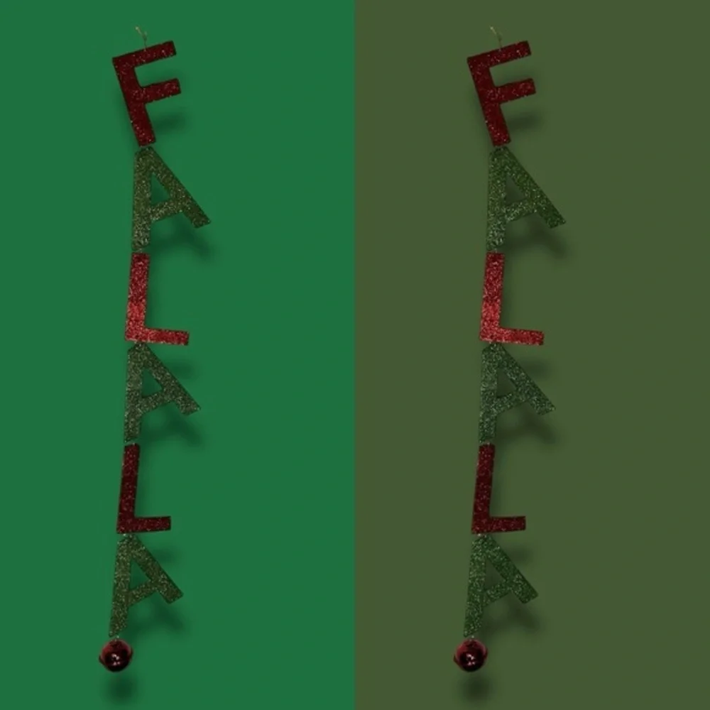 Falalalala Red And Green Glittery Hanging Ornaments - Set Of Two - “Dasher”